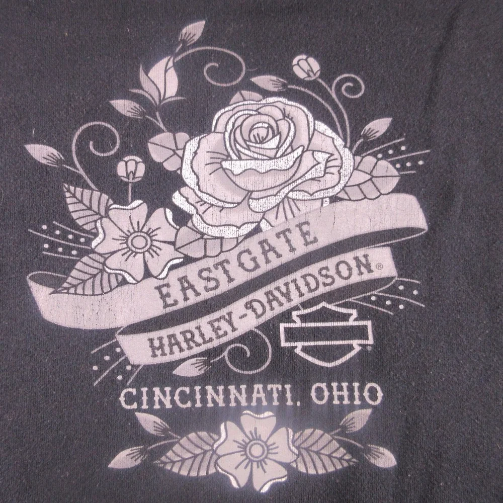 Harley-Davidson Shirt Womens Large Black‎ Long Sleeve Rhinestone Logo Biker